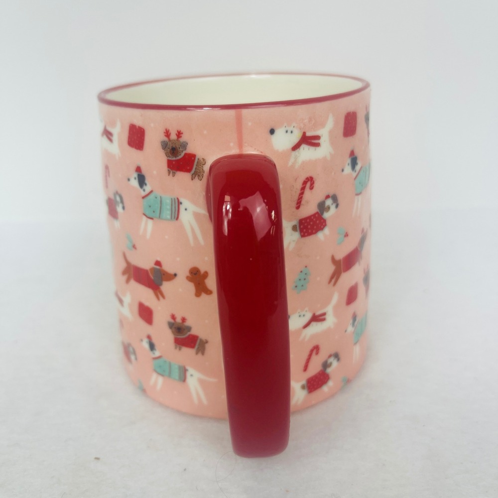 10 Strawberry Street Coffee Mug Pink Christmas Dogs Holiday Sweater Ceramic Exc - Picture 7 of 10